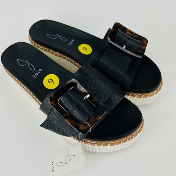 NWOB JOIE Women's Lyla Black Leather Adjustable Buckle Platform Sandals Size 9 - Picture 3 of 14